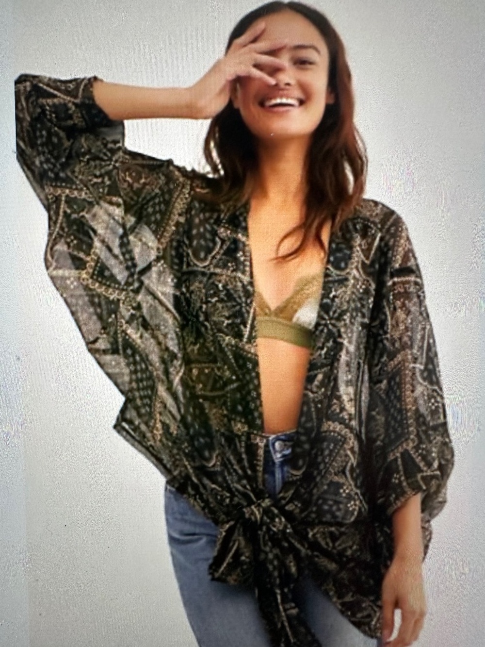 FREE PEOPLE  GOLDEN HOUR BANDANA PRINT TIE FRONT WRAP.
